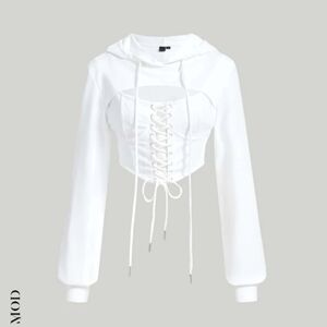 Shein Mod grommet eyelet cutout front high low  white Hoodie size Medium